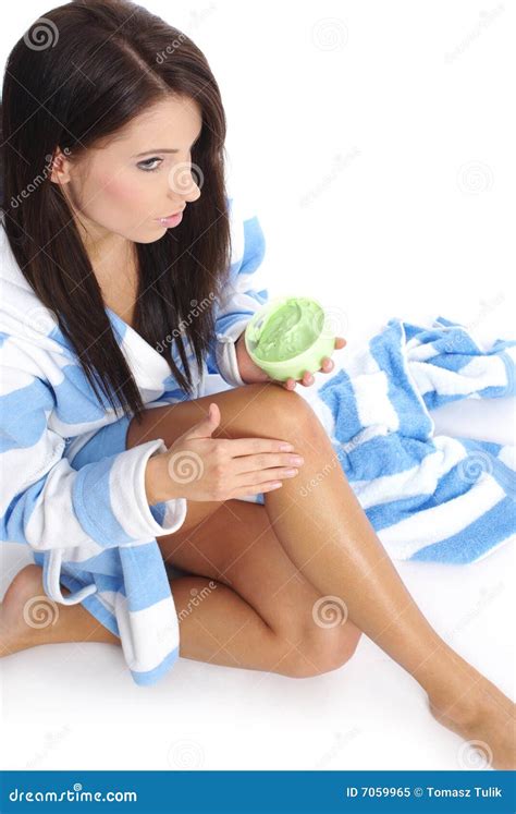 Woman Applying Cream To Her Skin Stock Image Image Of Makeup Relaxation 7059965