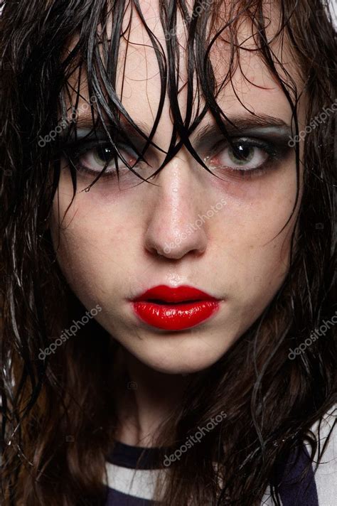Close Up Portrait Of Beauty Young Girl With Wet Hairs And