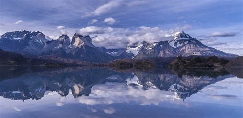 Nature Landscape Summer Mountain Morning Reflection Lake Water Clouds Torres Del Paine