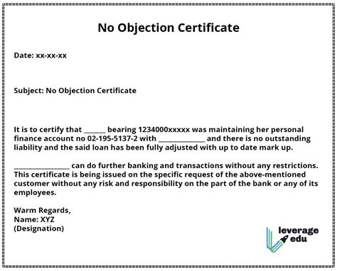 Noc Certificate Pdf Sample Noc Format Ms Word No Objection