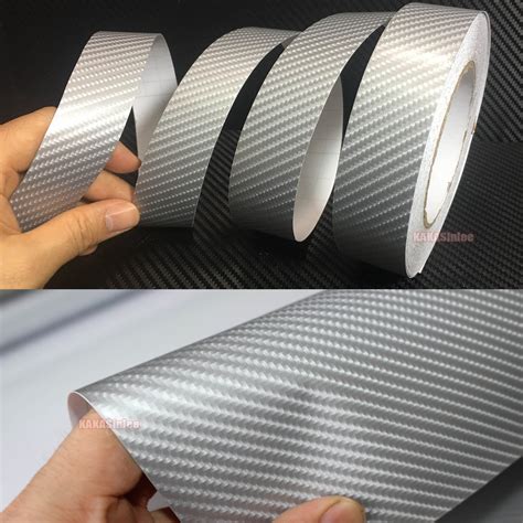 Diy Adhesive Silver 4d Texture Carbon Fiber Vinyl Tape Car Wrap Sticker