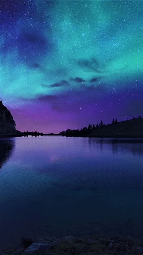 2160x3840 Aurora Borealis Northern Lights Over Mountain Lake Sony