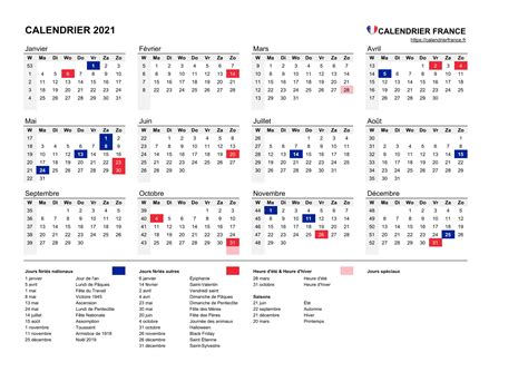 Calendrier 2021 • Calendrier France
