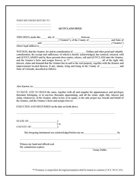 Colorado Quit Claim Deed Form Fillable Pdf Template Download Here Images