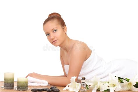 Beautiful Woman Relaxing During Spa Treatment Stock Image Image Of Lying Green 107214947