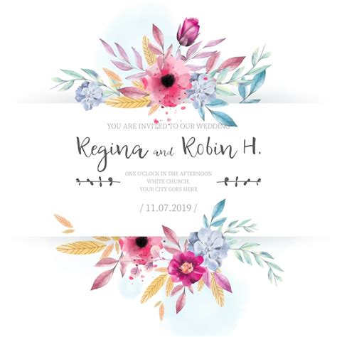 Free Vector Elegant Wedding Card With Watercolor Flowers