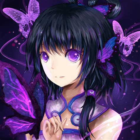 Anime Girl Long Black Hair Purple Eyes