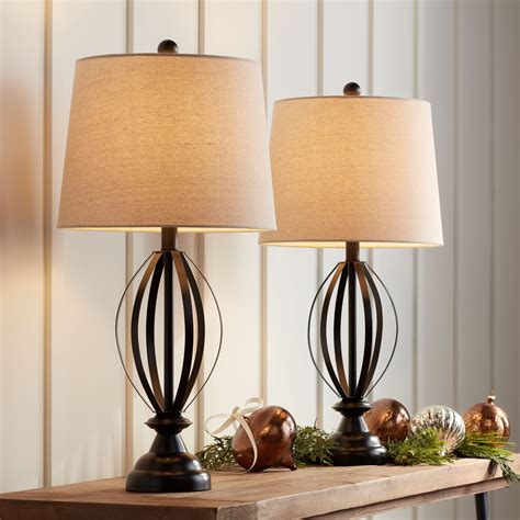 Traditional Table Lamps Set Of 2 With Table Top Dimmers Bronze Copper