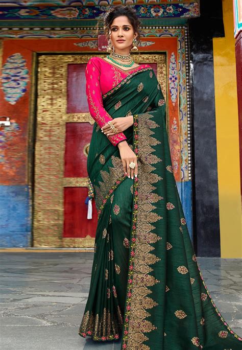 Green Raw Silk Saree With Blouse 189173 Raw Silk Saree Party Wear Sarees Silk Sarees