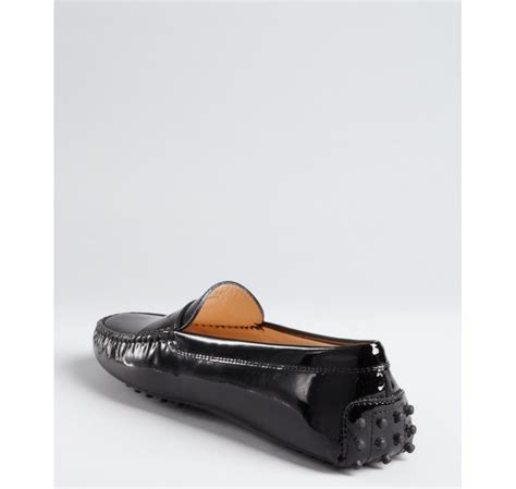 Lyst Tods Black Patent Leather Moc Penny Loafers In Black