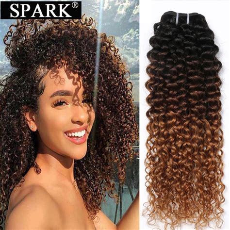 Spark 134 Bundles Afro Kinky Curly Human Hair Extensions Ombre Brazilian 100 Human Hair Weave