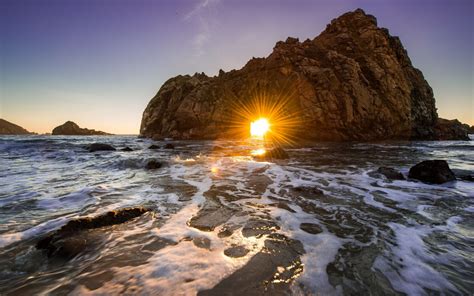 Wallpaper 2560x1600 Px Nature Rock Sea Sunlight Sunset Waves