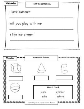 I send home a weekly individualized packet. Kindergarten Summer Homework Packet by Kim's Corner of ...