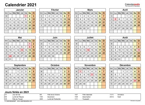 Calendrier 2021 Excel Word Et Pdf Calendarpedia
