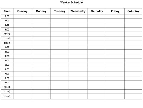 Black And White Weekly Schedule Template Download Printable Pdf