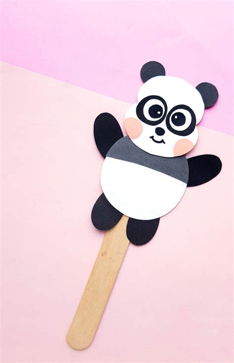 Panda Paper Craft Puppet Template Moms And Crafters