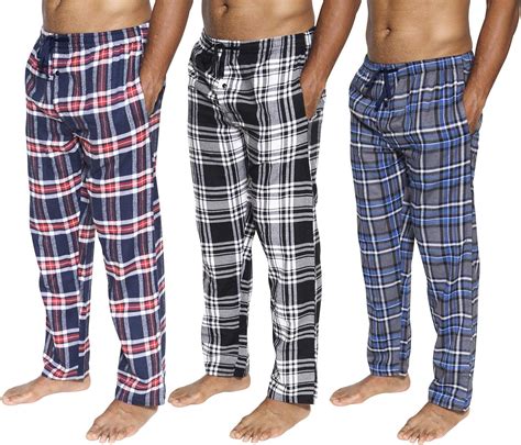 3 Pack Mens Pajama Pants Mens Knit Cotton Flannel Plaid Lounge