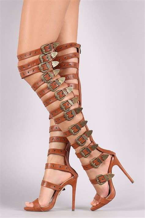 Strappy Buckled Grommets Thigh High Gladiator Heel Thigh High