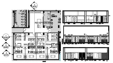 SPA Hotel Building Sectional Elevation Details Are Provided On This AutoCAD DWG Drawing File