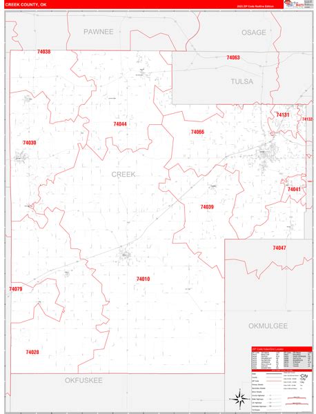 Creek County Ok Zip Code Wall Map Red Line Style By Marketmaps Mapsales