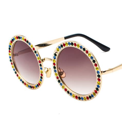 diamond round sunglasses women 2018 luxury brand designer crystal sunglasses female alloy frame