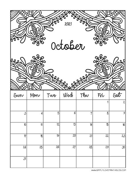 Free Printable Coloring Calendar 2021