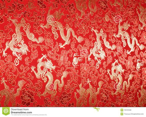 Red Chinese Silk With Golden Dragons And Flowers Stock Image Image Of