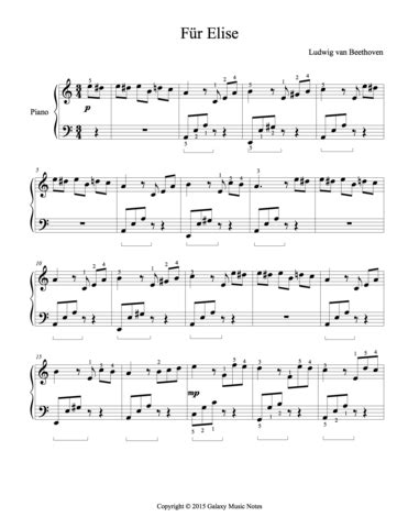 Ludwig van beethoven wrote the popular piano piece called klavierstuck fur elise in april 27, 1810. Fur Elise | Intermediate piano sheet music - Galaxy Music ...