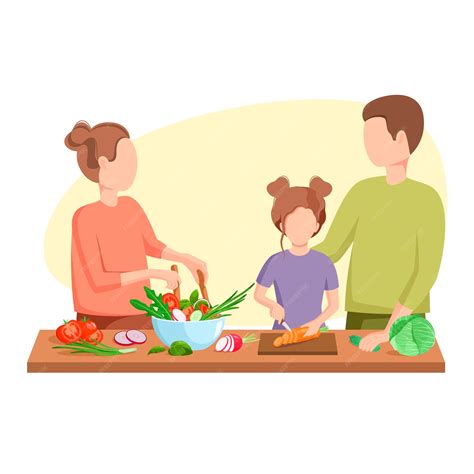 La Familia Está Cocinando Papá Mamá E Hija Nutrición Saludable