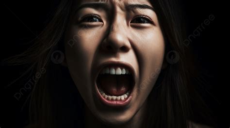 검은 외진 배경에서 비명을 지르는 화난 아시아 여성의 사진을 닫습니다 입을 벌리고 있는 여자 고화질 사진 사진 머리카락 배경 일러스트 및 사진 무료 다운로드 Pngtree