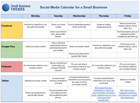 Social Media Calendar Template For Small Business Social Media