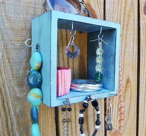 Jewelry Organizer Display Distressed Turquoise Shelf Etsy Jewelry