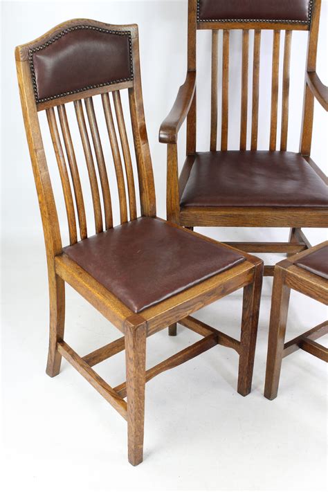 Arts crafts antique chairs ebay. Set of 3 Edwardian Arts & Crafts Oak Chairs