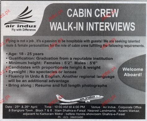 Cabin Crew Job In Air Indus 2021 Job Advertisement Pakistan
