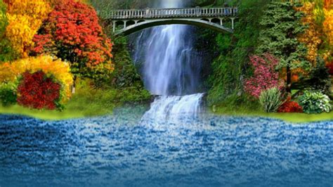 Bridge Over Autumn Waterfall Image Abyss