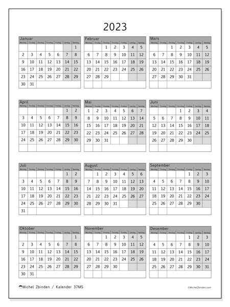 2023 Kalender For Utskrift “32ms” Michel Zbinden No