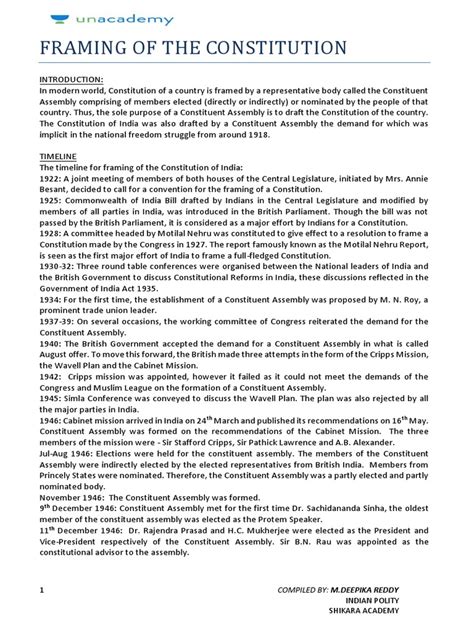 Framing Of The Constitution 1 Indian Polity Shikara Academy Pdf