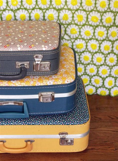 Fabric Accented Suitcases Old Suitcases Diy Suitcase Vintage Suitcases