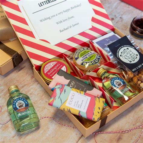 Luxury British Food And Drink T Letter Box Hamper With Plymouth Gin And Willies Chocolate