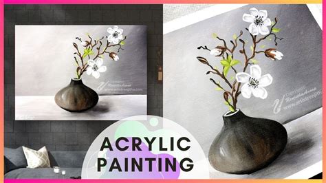 Easy Painting For Beginners White Flower Vase Painting Acrylics