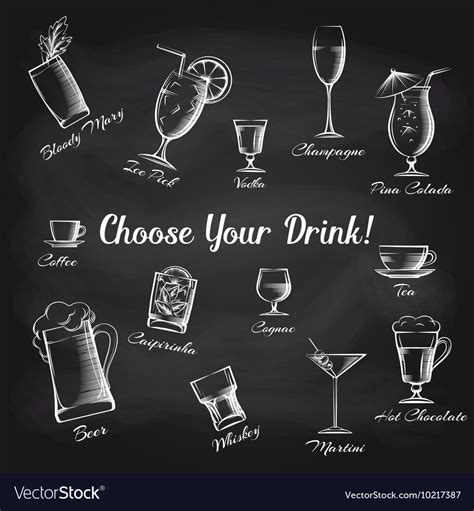 Hand Drawn Cocktails Set On Chalkboard Royalty Free Vector