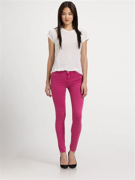 J Brand Midrise Super Skinny Jeans In Pink Lyst