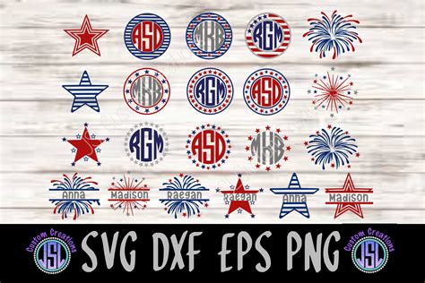Patriotic Split Name And Monogram Frame Bundle Set Of 21 Svg Eps Dxf Png