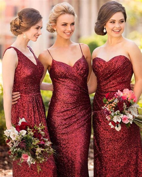 How About These Amazing Red Dresses For Your Bridesmaids Bridesmaid Dresses Sequin