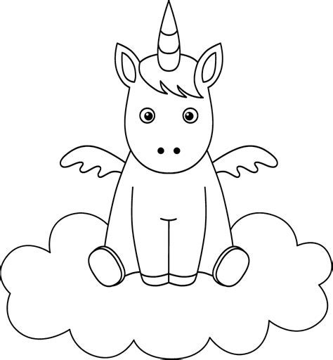 Pequeño Unicornio En La Nube Para Colorear Imprimir E Dibujar