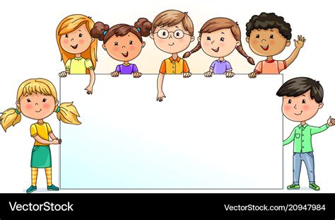 Funny Kids Holding Blank Banner For Your Text Vector Image