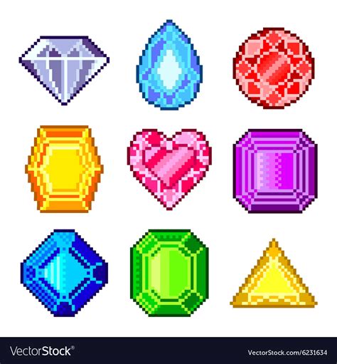 Pixel Gems For Games Icons Set Royalty Free Vector Image