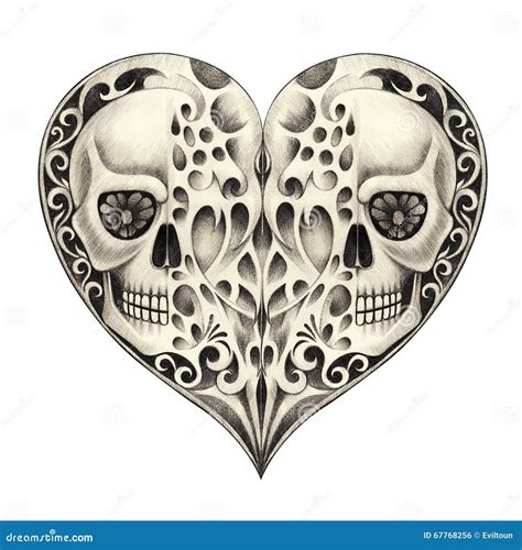 Art Skull Heart Tattoo Stock Illustration Image 67768256