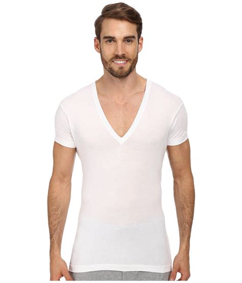 2xist cotton 2 x ist pima slim fit deep v neck t shirt in white for men lyst