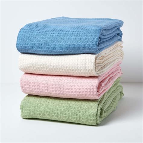 Organic Cotton Waffle Blanket Throw Blue Pink Green Natural White Ebay